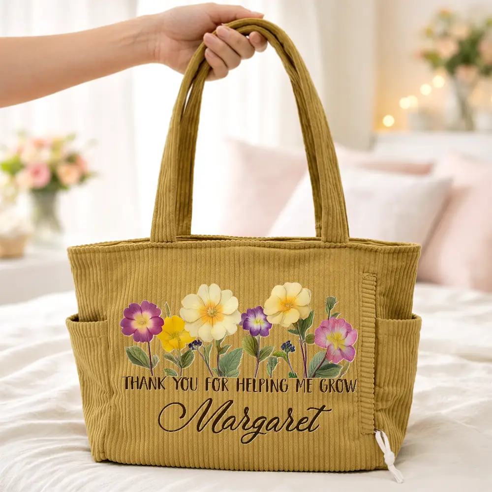 Thank You For Helping Me Grow - Personalized Corduroy Tote Bag - Image 4
