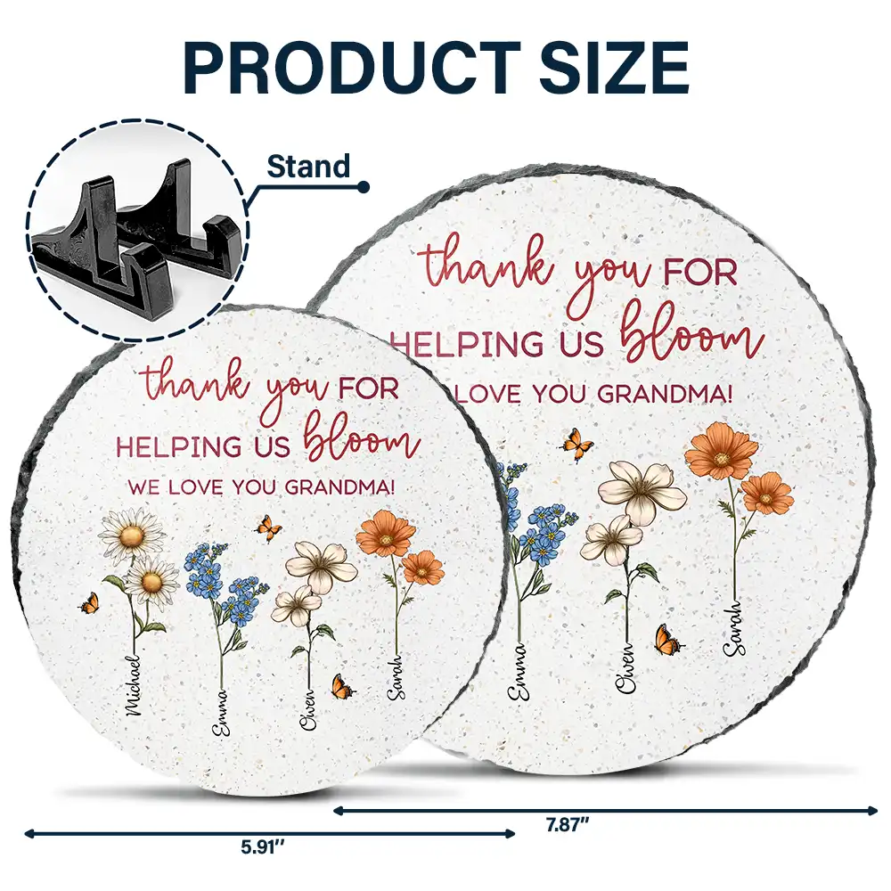 Thank You For Helping Us Bloom Grandma Mom Birth Flowers - Personalized Circle Memorial Garden Stone - Image 5
