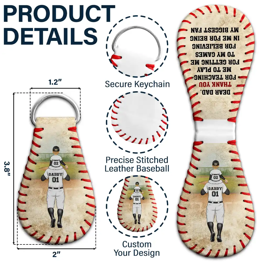 Thank You For Teaching Me To Play - Personalized Leather Baseball Keychain - Image 5