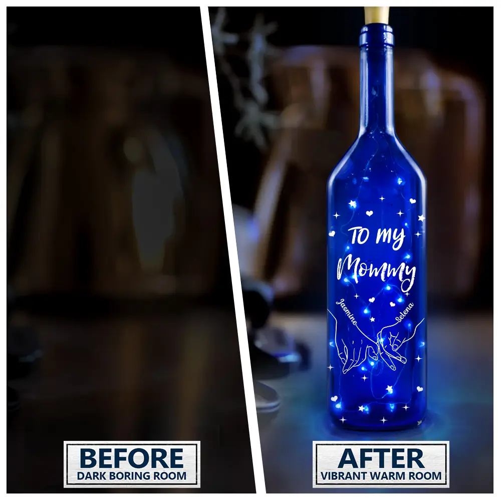 Thank You Mom I Love You - Personalized Blue Bottle Light - Image 3