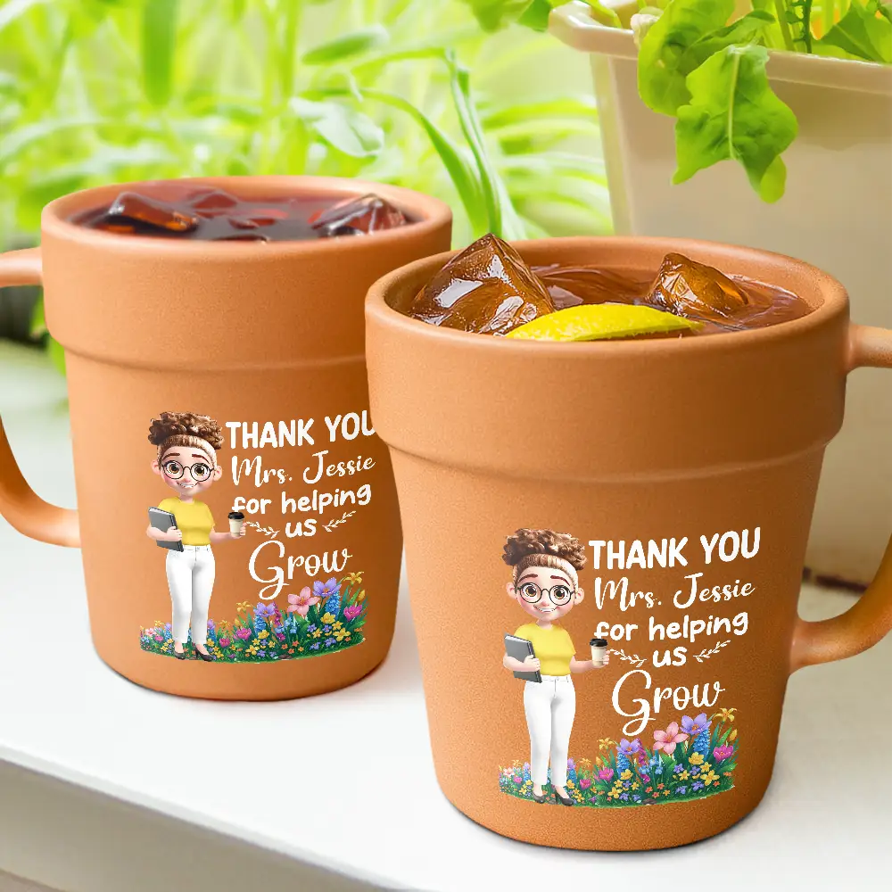 Thank You Teacher For Helping Me Grow - Personalized Plant Pot Ceramic Mug - Image 2