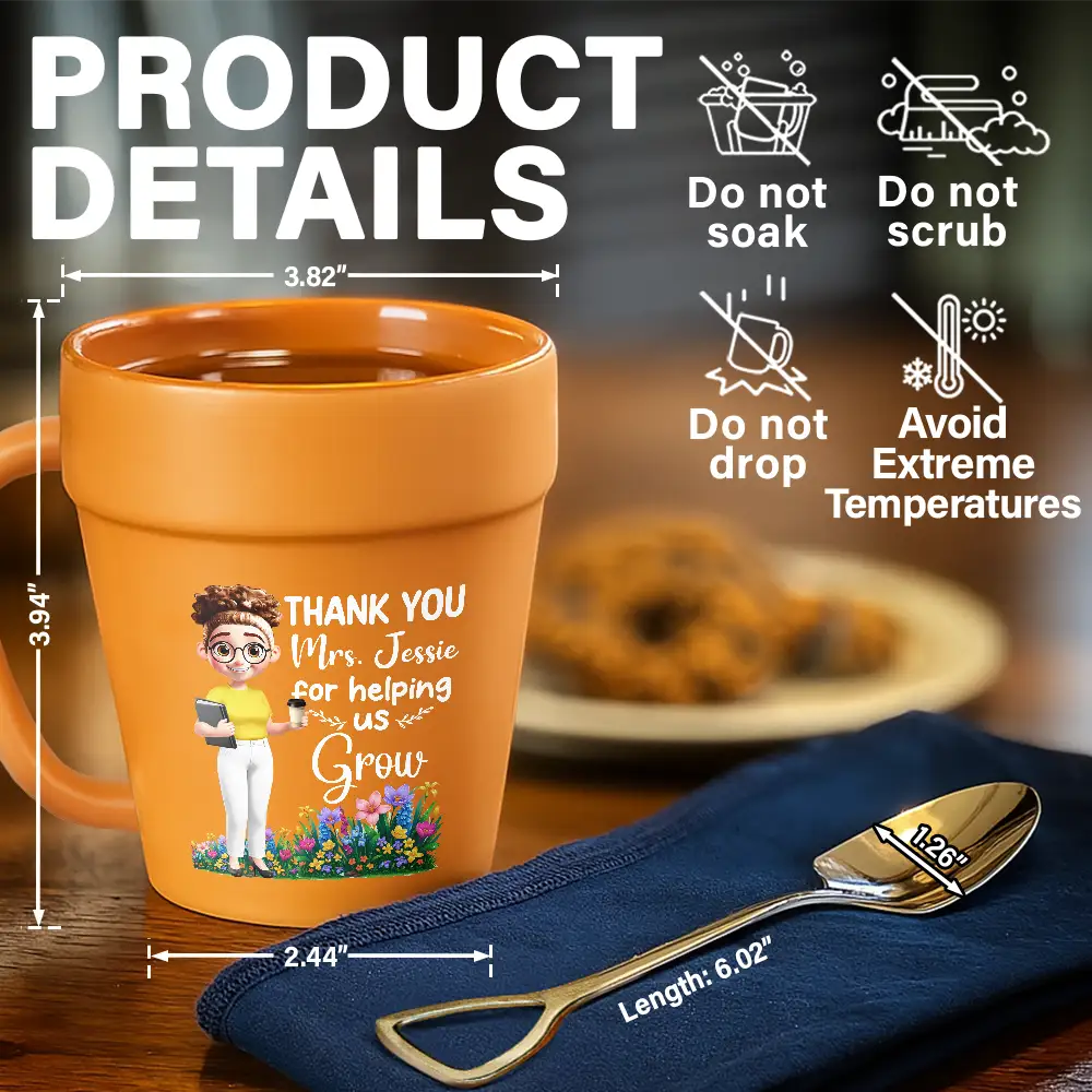Thank You Teacher For Helping Me Grow - Personalized Plant Pot Ceramic Mug - Image 6