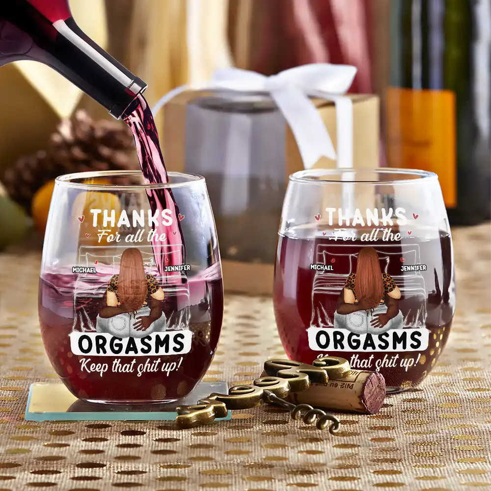 Thanks For All The Orgasms - Personalized Stemless Wine Glass - Image 3