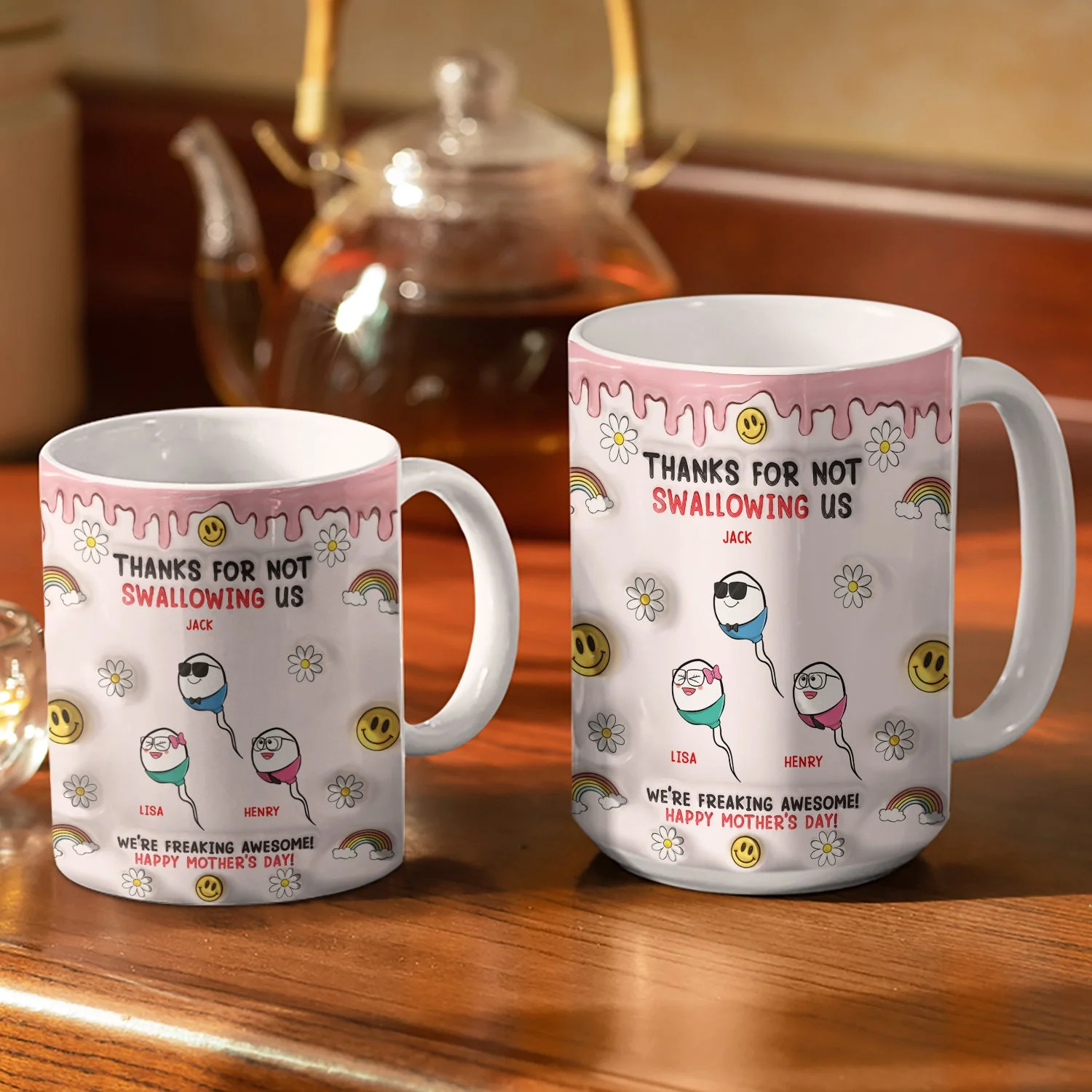 Thanks For Not Swallowing Us - Gift For Mother, Mom - 3D Inflated Effect Printed Mug, Personalized White Edge-to-Edge Mug - Image 3