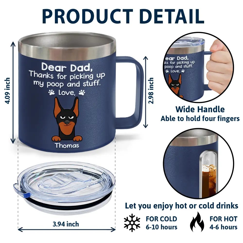 Thanks For Picking Up My Poop - Personalized 14oz Stainless Steel Tumbler With Handle - Image 4