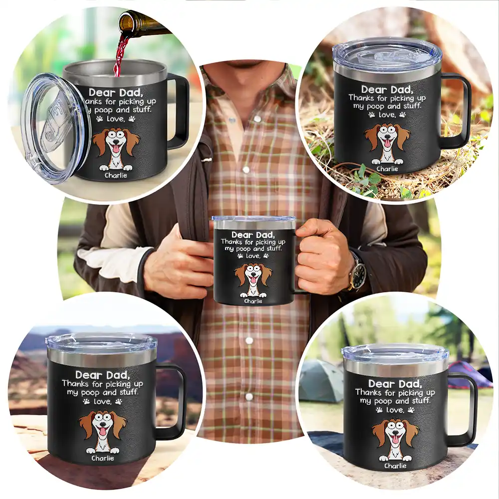 Thanks For Picking Up My Poop - Personalized 14oz Stainless Steel Tumbler With Handle - Image 5