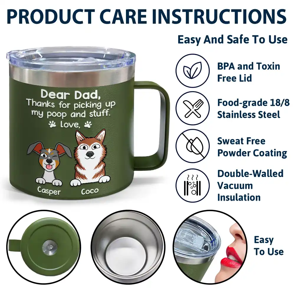 Thanks For Picking Up My Poop - Personalized 14oz Stainless Steel Tumbler With Handle - Image 6