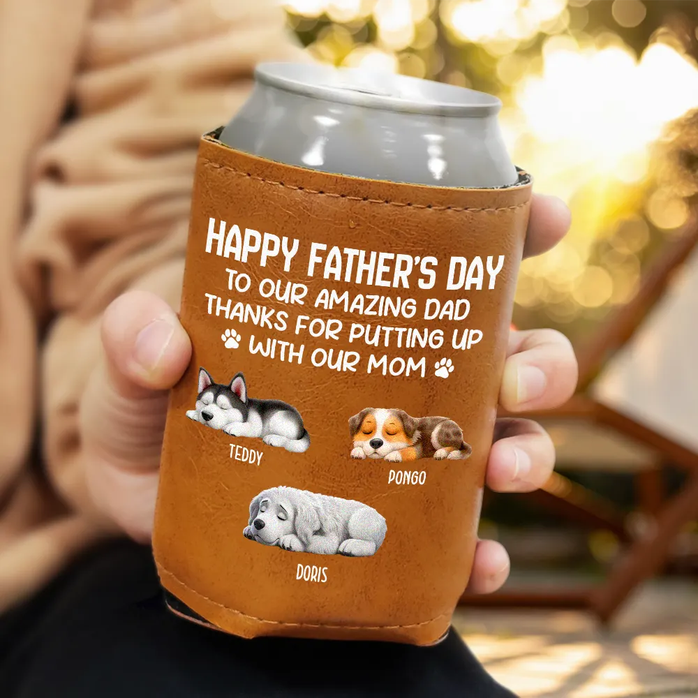 Thanks For Putting Up With My Mom - Personalized Leather Can Cooler - Image 3