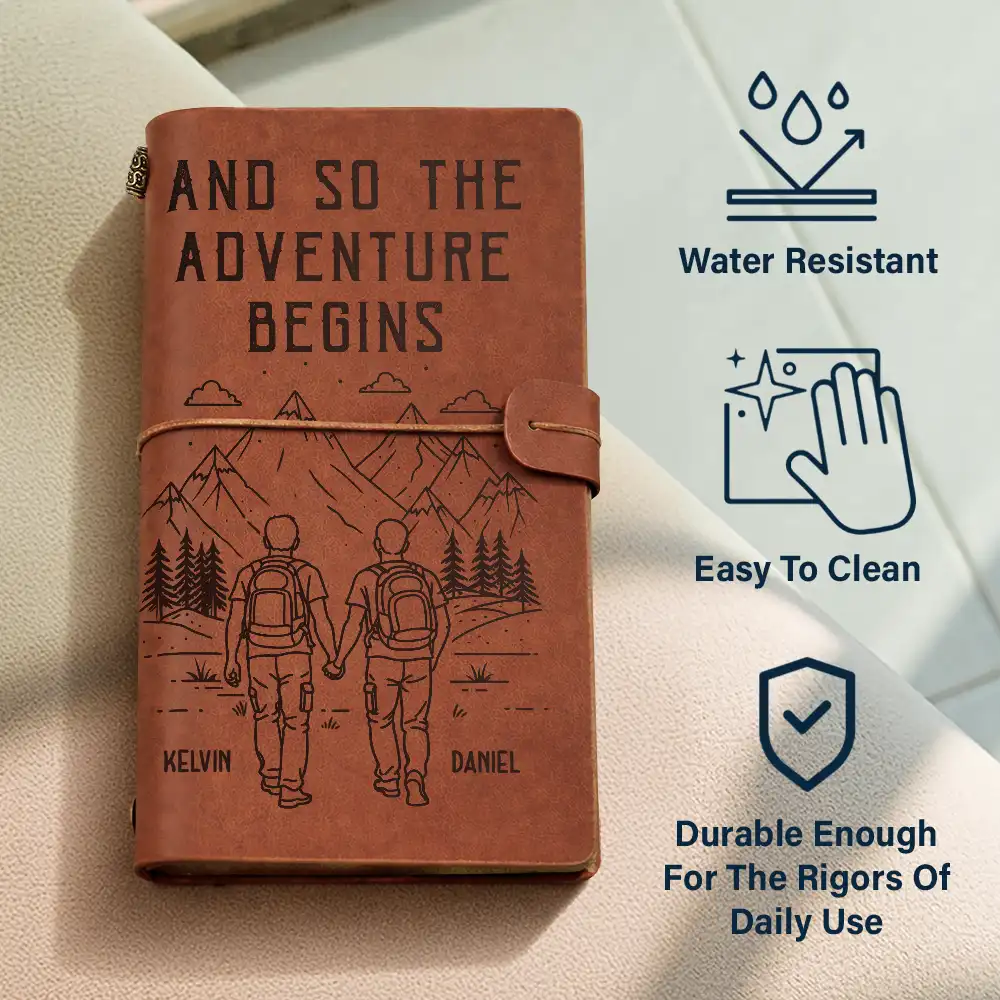 The Adventure Book Of Happy Couple - Personalized Leather Vintage Journal - Image 4