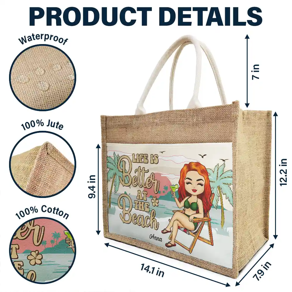 The Beach Is Calling And I Must Go - Personalized Jute Tote Bag - Image 4
