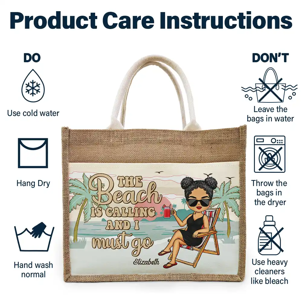 The Beach Is Calling And I Must Go - Personalized Jute Tote Bag - Image 6