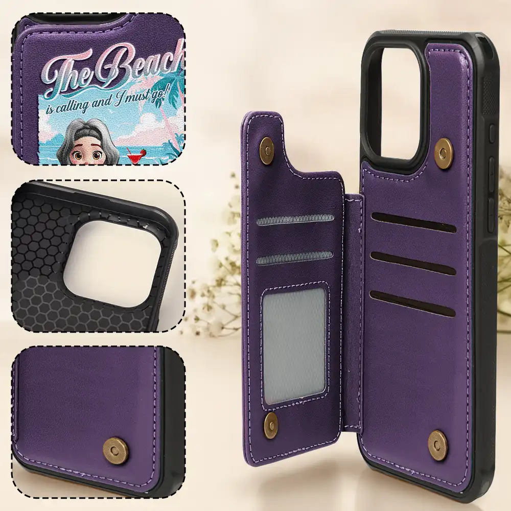 The Beach Is Calling I Must Go - Personalized Leather Flip Wallet Phone Case - Image 4