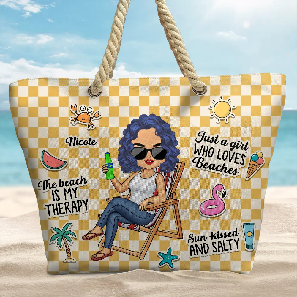 The Beach Is My Therapy - Personalized Beach Bag - Image 2