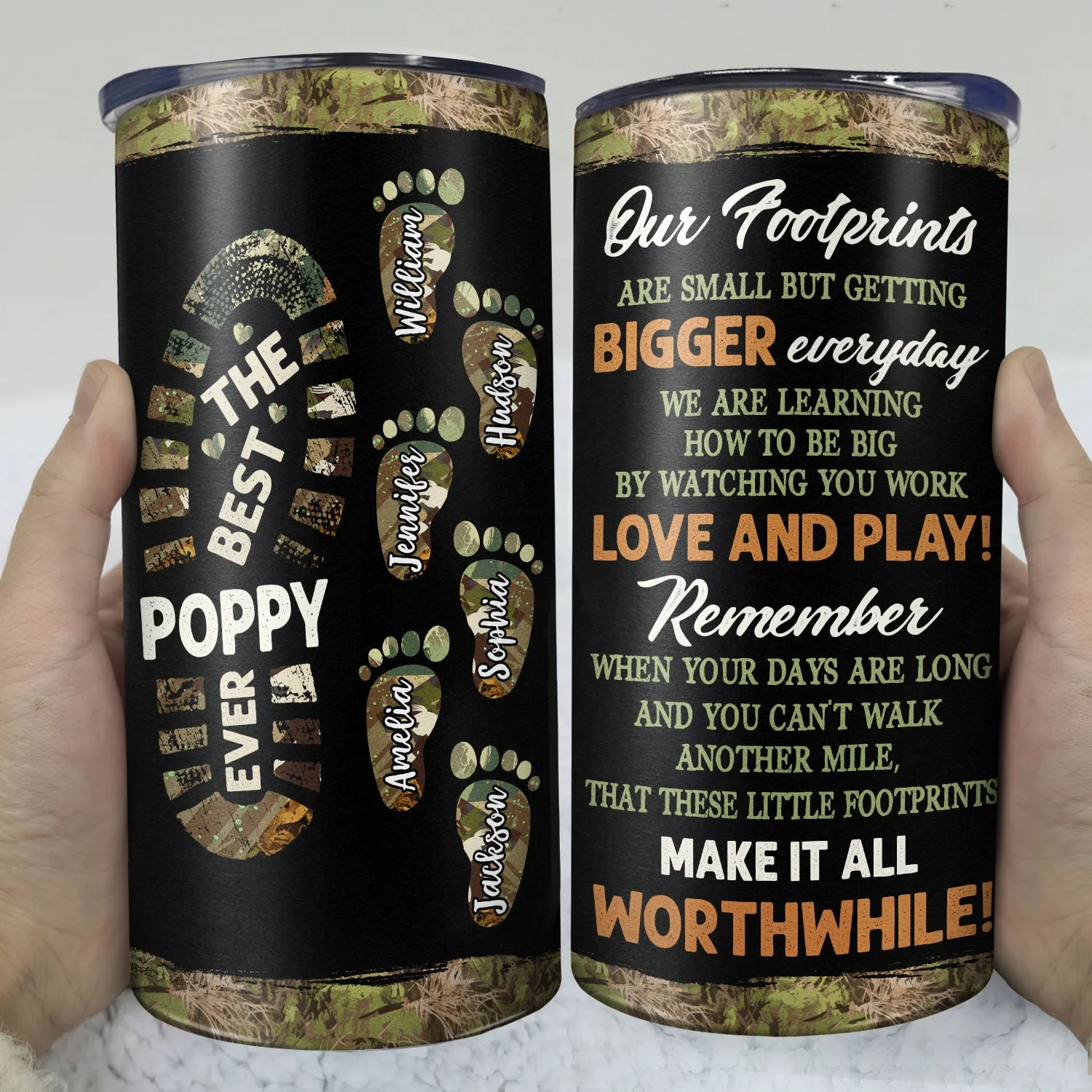 The Best Dad Grandpa Ever Footprints - Gift For Father, Grandfather - Personalized 4 In 1 Can Cooler Tumbler - Image 3