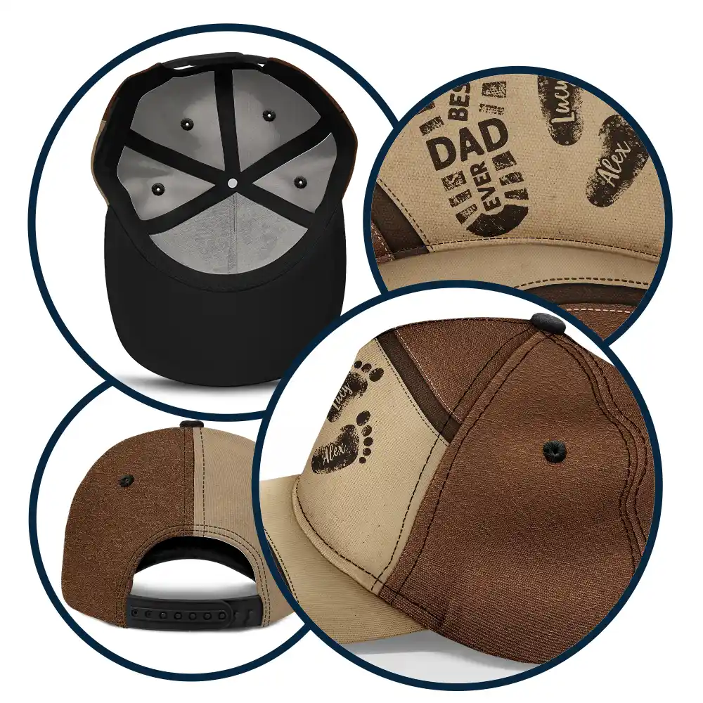 The Best Dad Grandpa Ever Footprints - Personalized Classic Cap - Image 5
