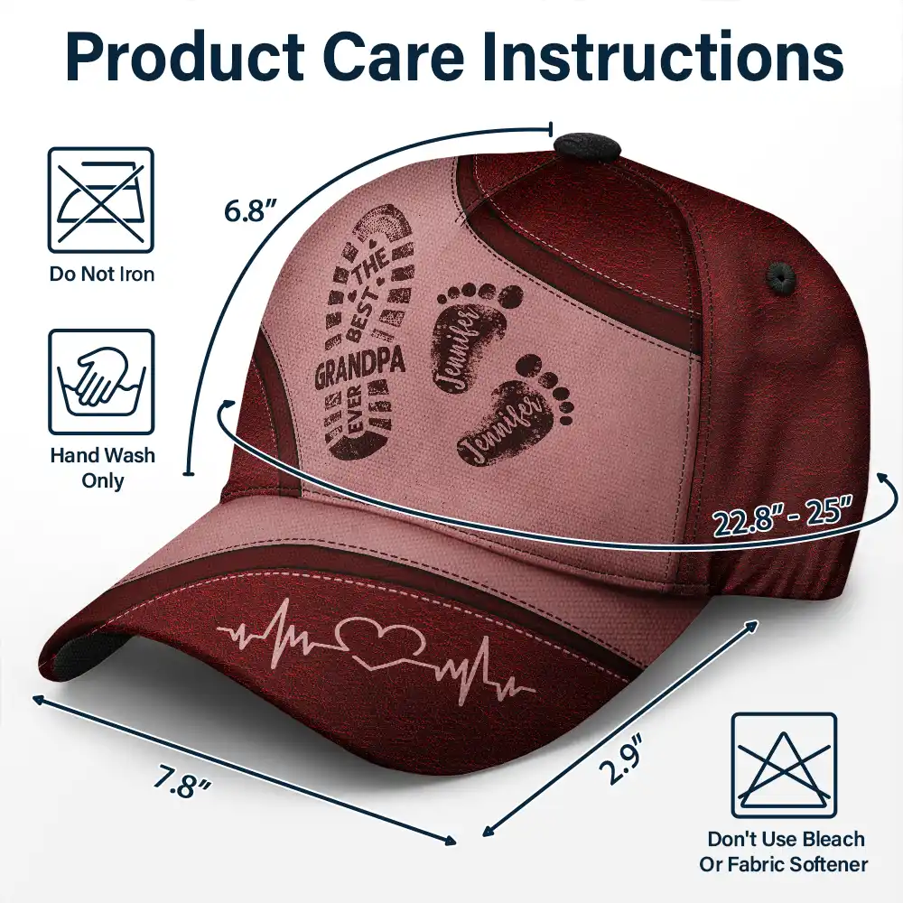 The Best Dad Grandpa Ever Footprints - Personalized Classic Cap - Image 6
