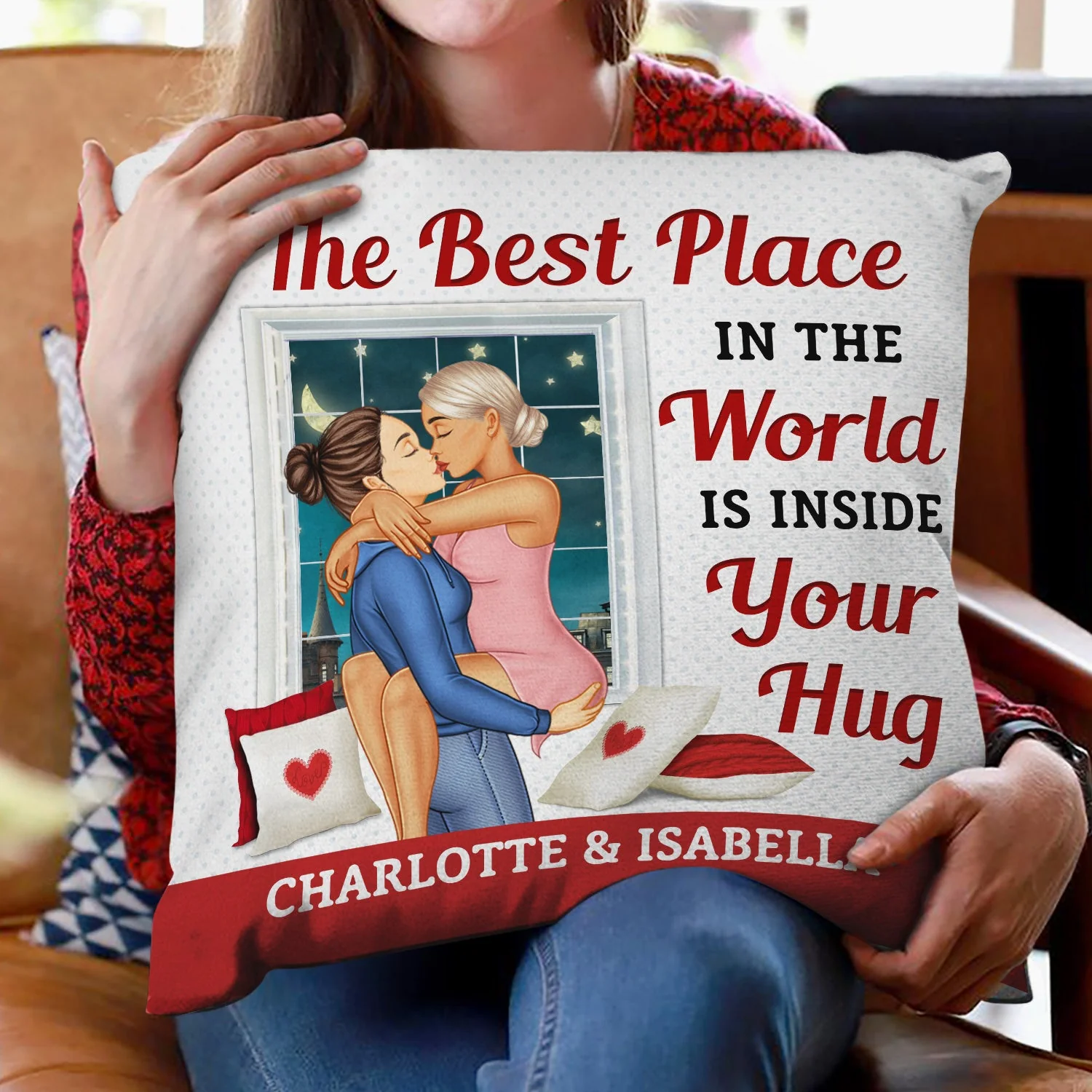 The Best Place In The World Is Inside Your Hug - Gift For Couples, Husband And Wife - Personalized Pillow - Image 2