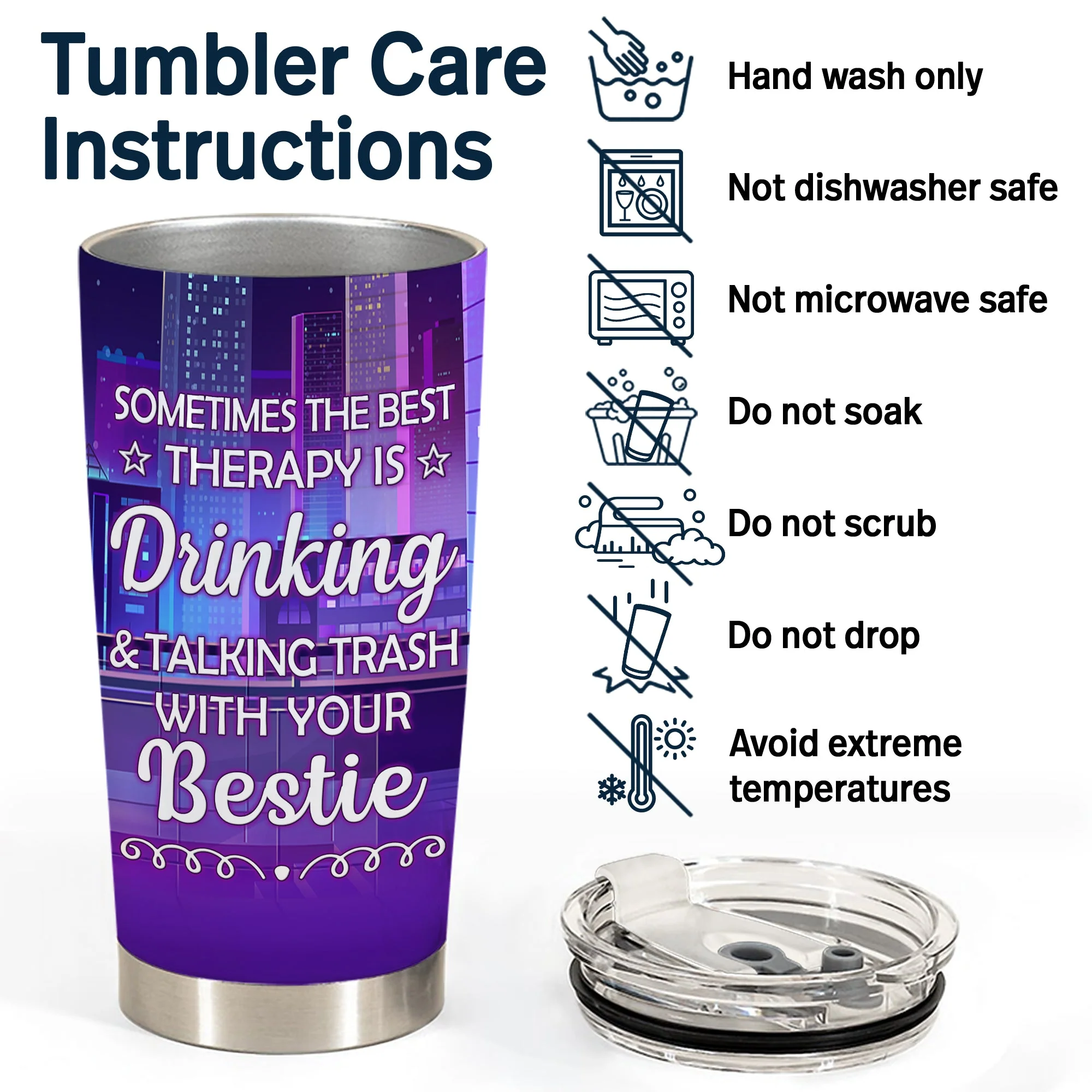 The Best Therapy Drinking - Gift For Besties, Best Friends, BFFs - Personalized Custom Tumbler - Image 5