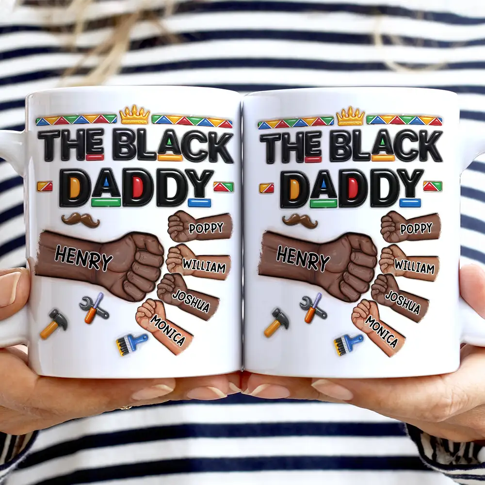 The Black Father Proud Dad Hand Punch - Personalized White Edge-to-Edge Mug - Image 2