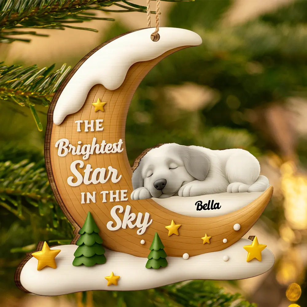 The Brightest Star In The Sky Dog Memorial - Personalized Custom Shaped Wooden Ornament - Image 4