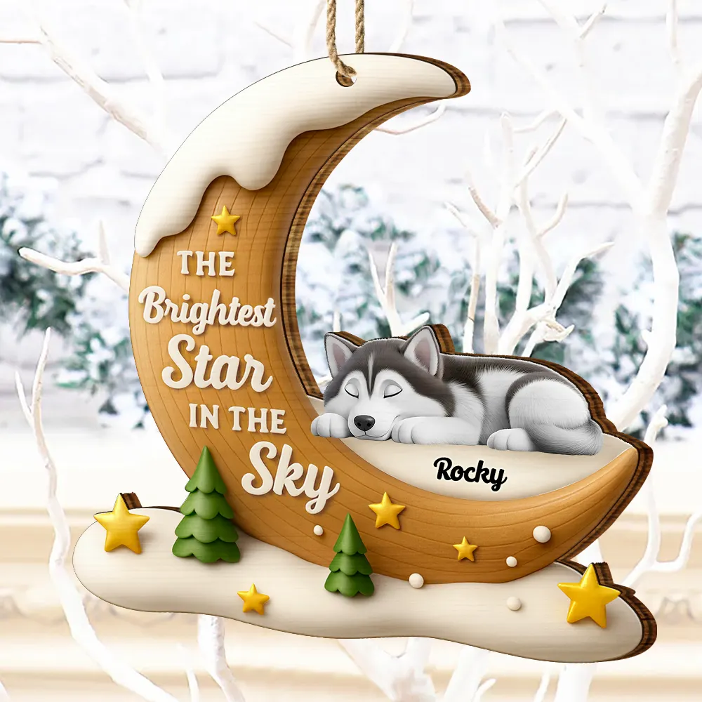 The Brightest Star In The Sky Dog Memorial - Personalized Custom Shaped Wooden Ornament - Image 5