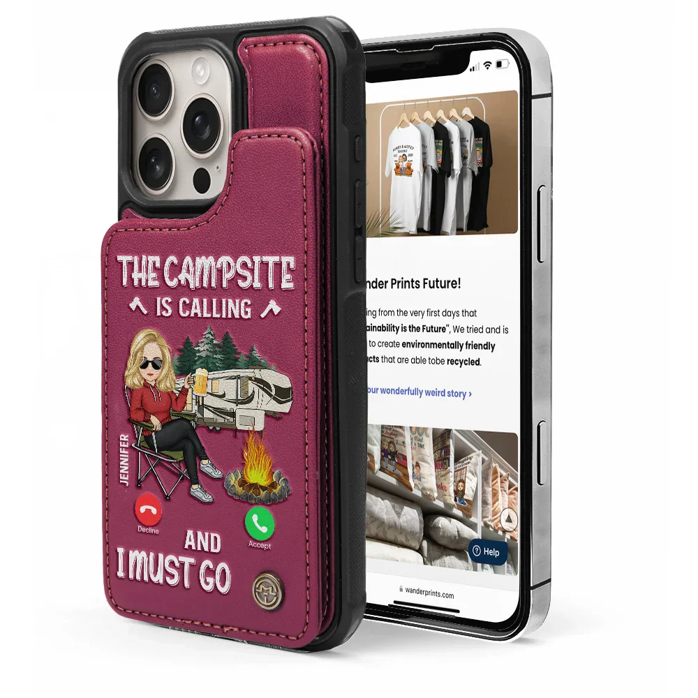 The Campsite Is Calling - Personalized Leather Flip Wallet Phone Case - Image 5