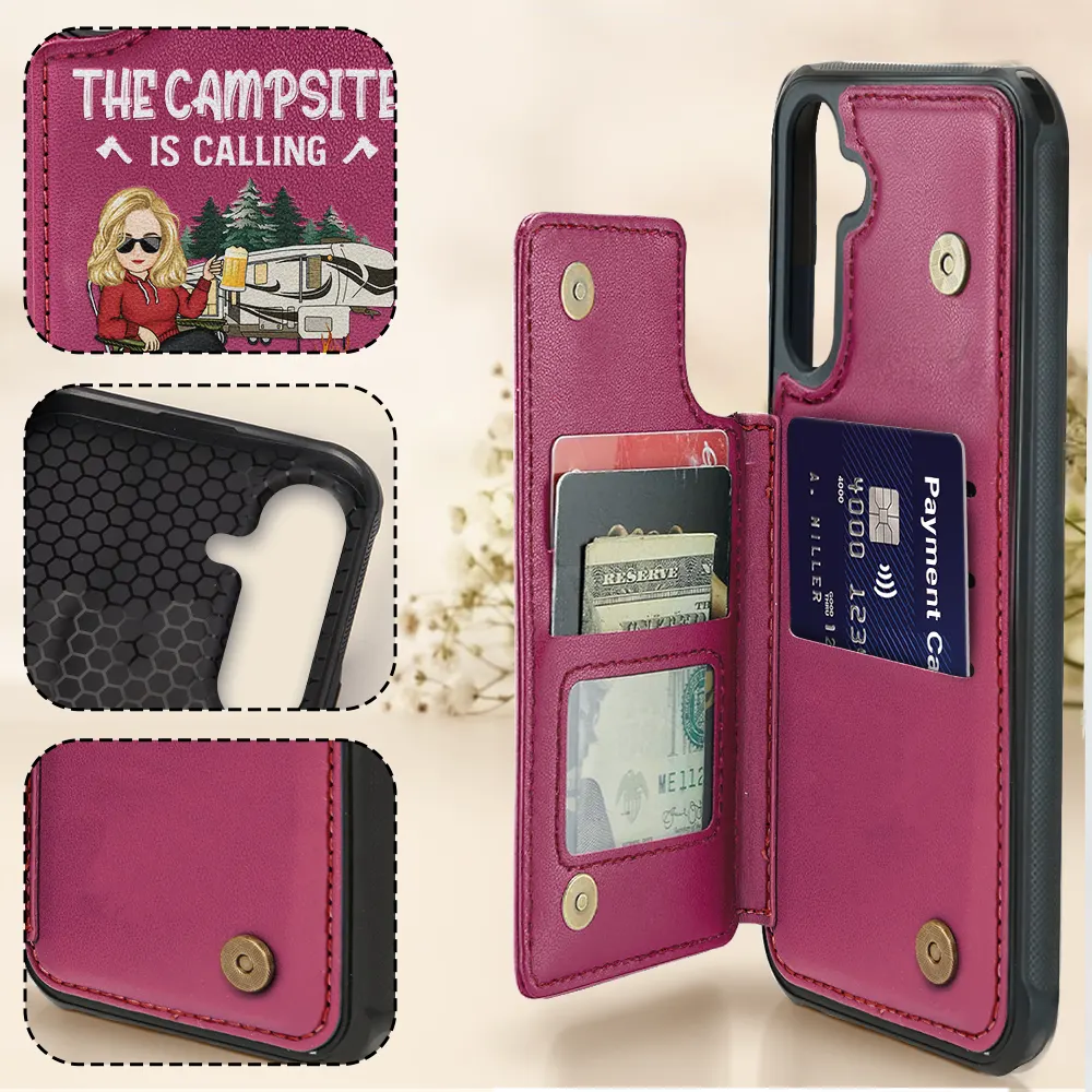 The Campsite Is Calling - Personalized Leather Flip Wallet Phone Case - Image 4