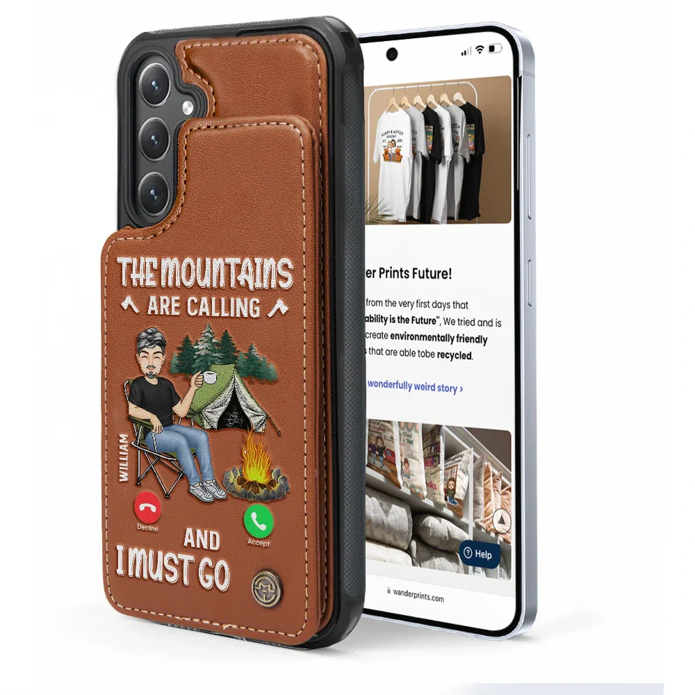 The Campsite Is Calling - Personalized Leather Flip Wallet Phone Case - Image 5