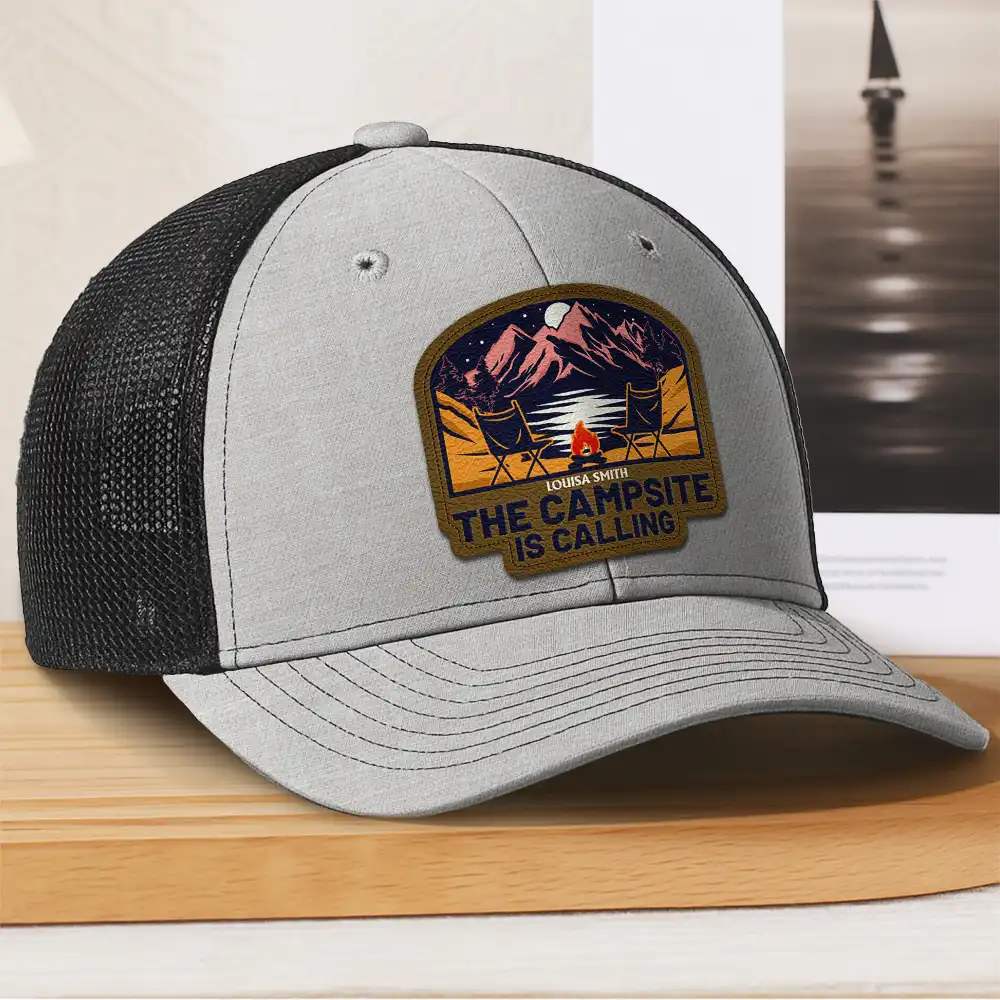 The Campsite Is Calling - Personalized Leather Patch Hat - Image 3