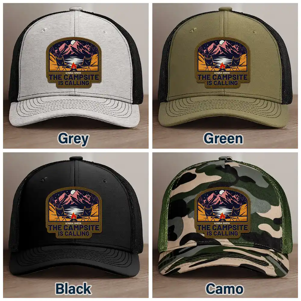 The Campsite Is Calling - Personalized Leather Patch Hat - Image 6