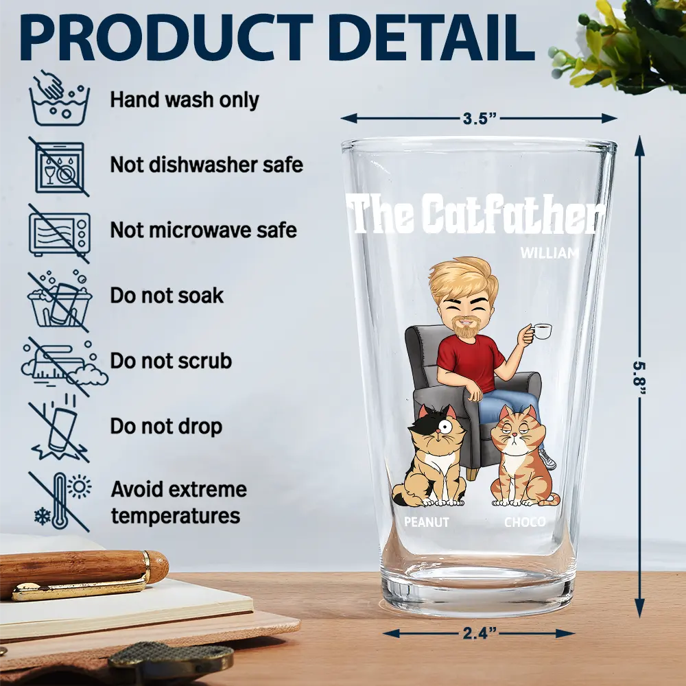 The Cat Father - Personalized Beer Glass - Image 5