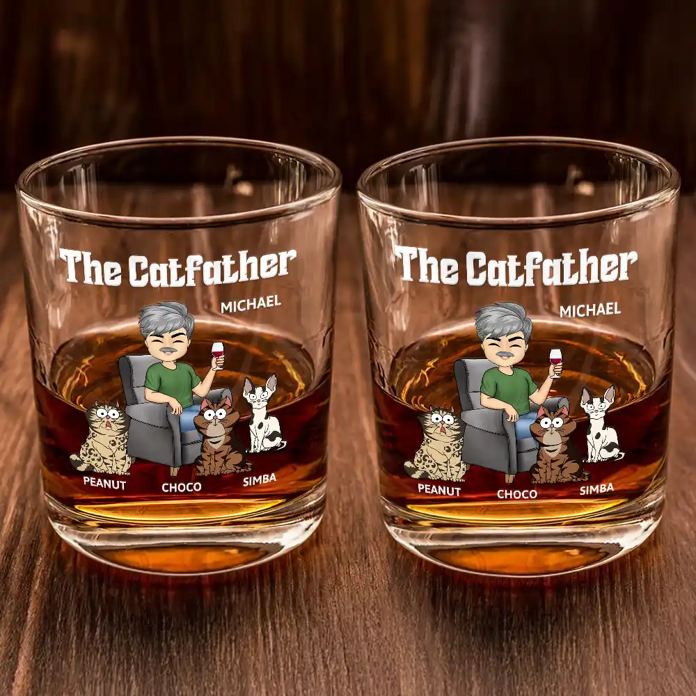 The Cat Father - Personalized Whiskey Glass - Image 2
