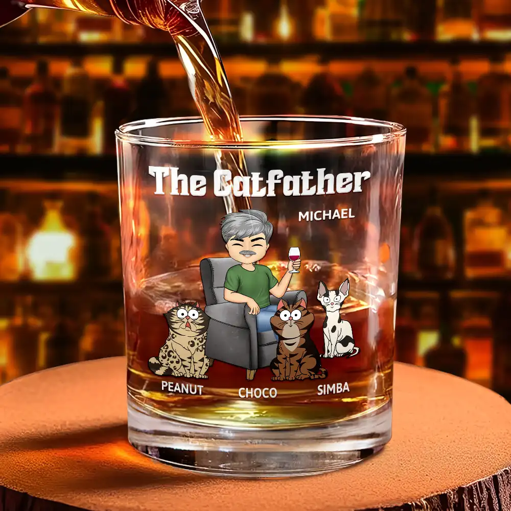 The Cat Father - Personalized Whiskey Glass - Image 4