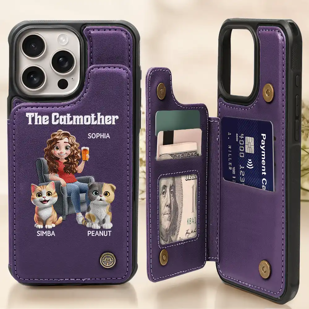 The Cat Mother 3d Effect - Personalized Leather Flip Wallet Phone Case