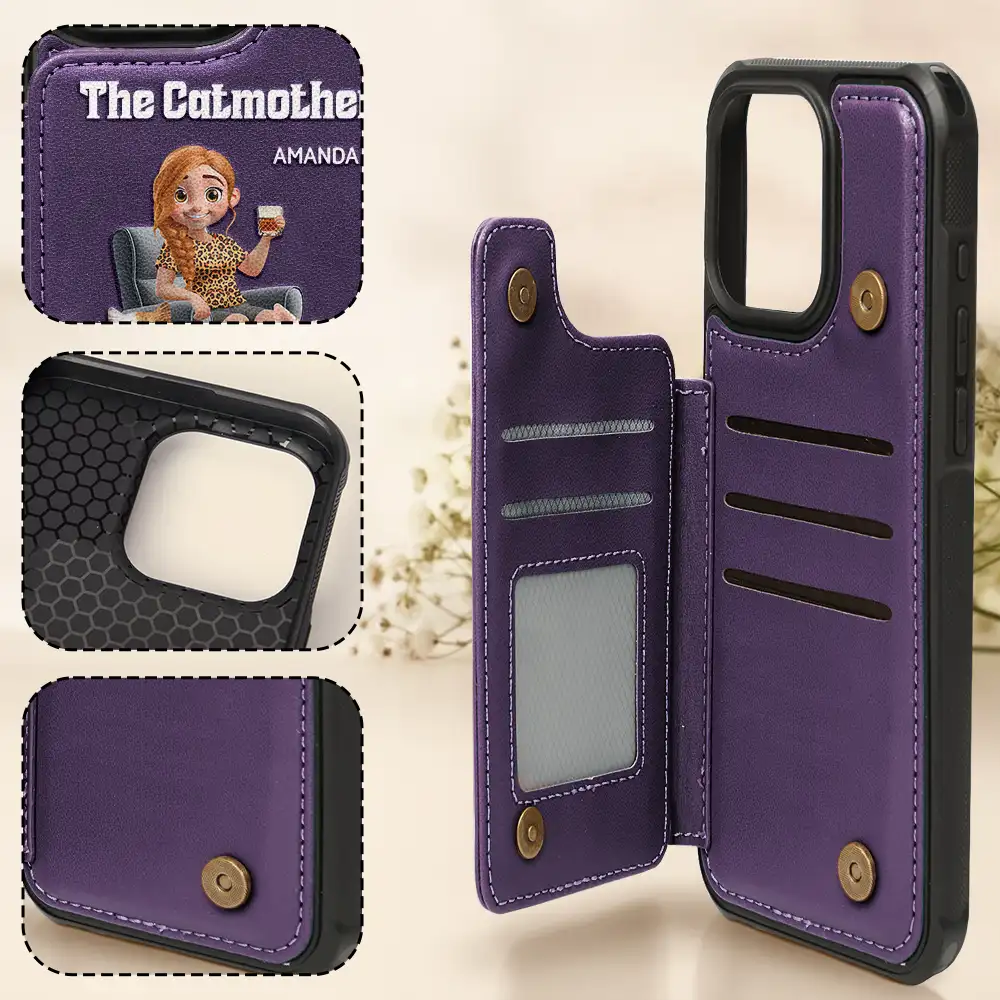 The Cat Mother 3d Effect - Personalized Leather Flip Wallet Phone Case - Image 4