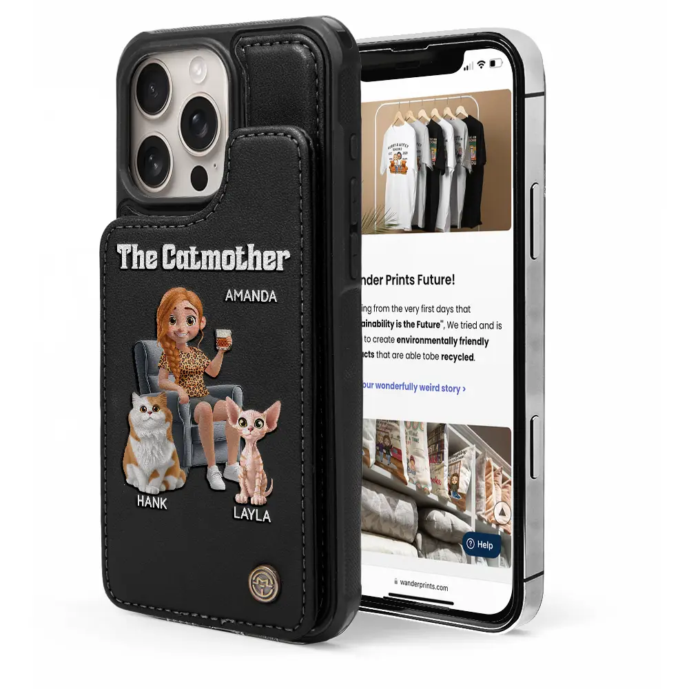 The Cat Mother 3d Effect - Personalized Leather Flip Wallet Phone Case - Image 5
