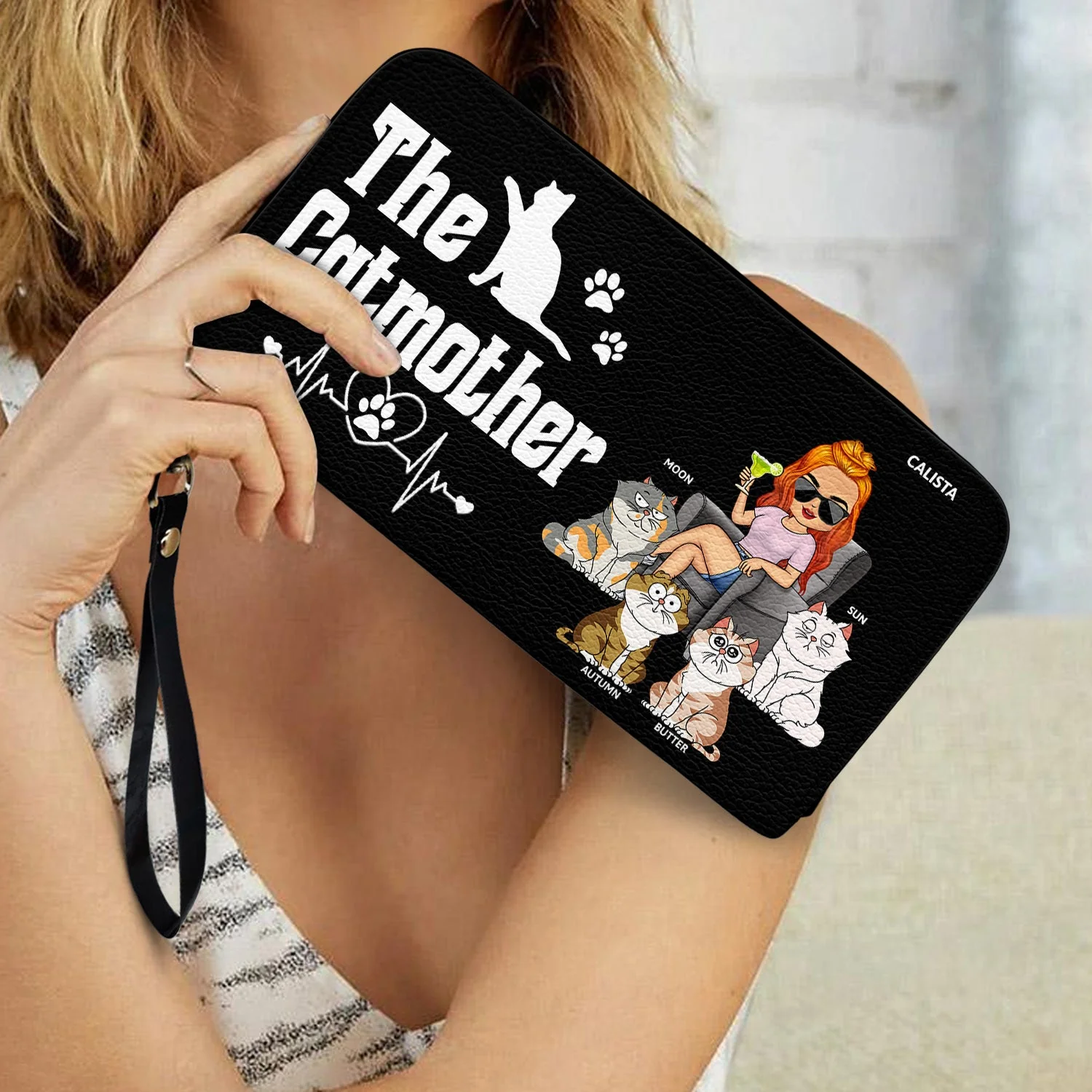 The Cat Mother - Birthday, Loving Gift For Cat Mom, Cat Lovers, Women - Personalized Leather Long Wallet - Image 3