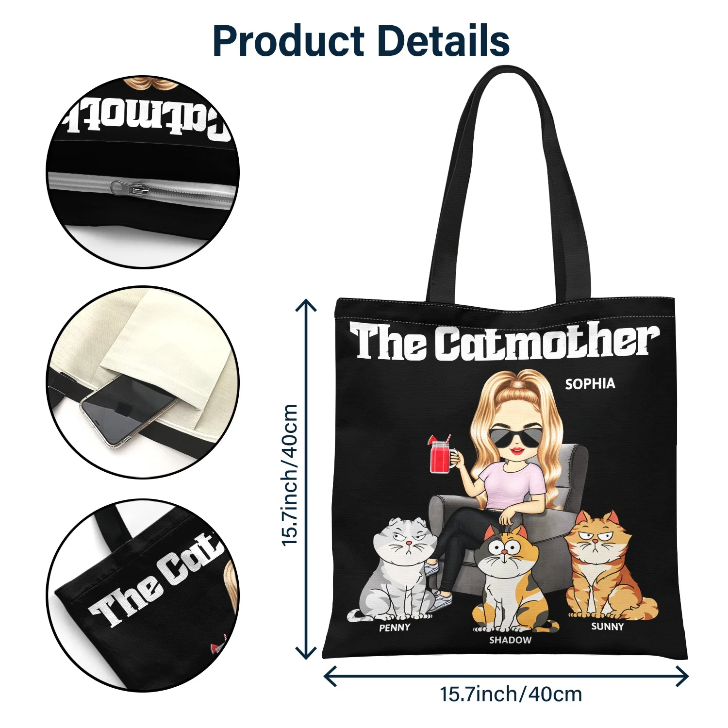 The Cat Mother - Birthday, Loving Gift For Cat Mom, Cat Lovers, Women - Personalized Zippered Canvas Bag - Image 4