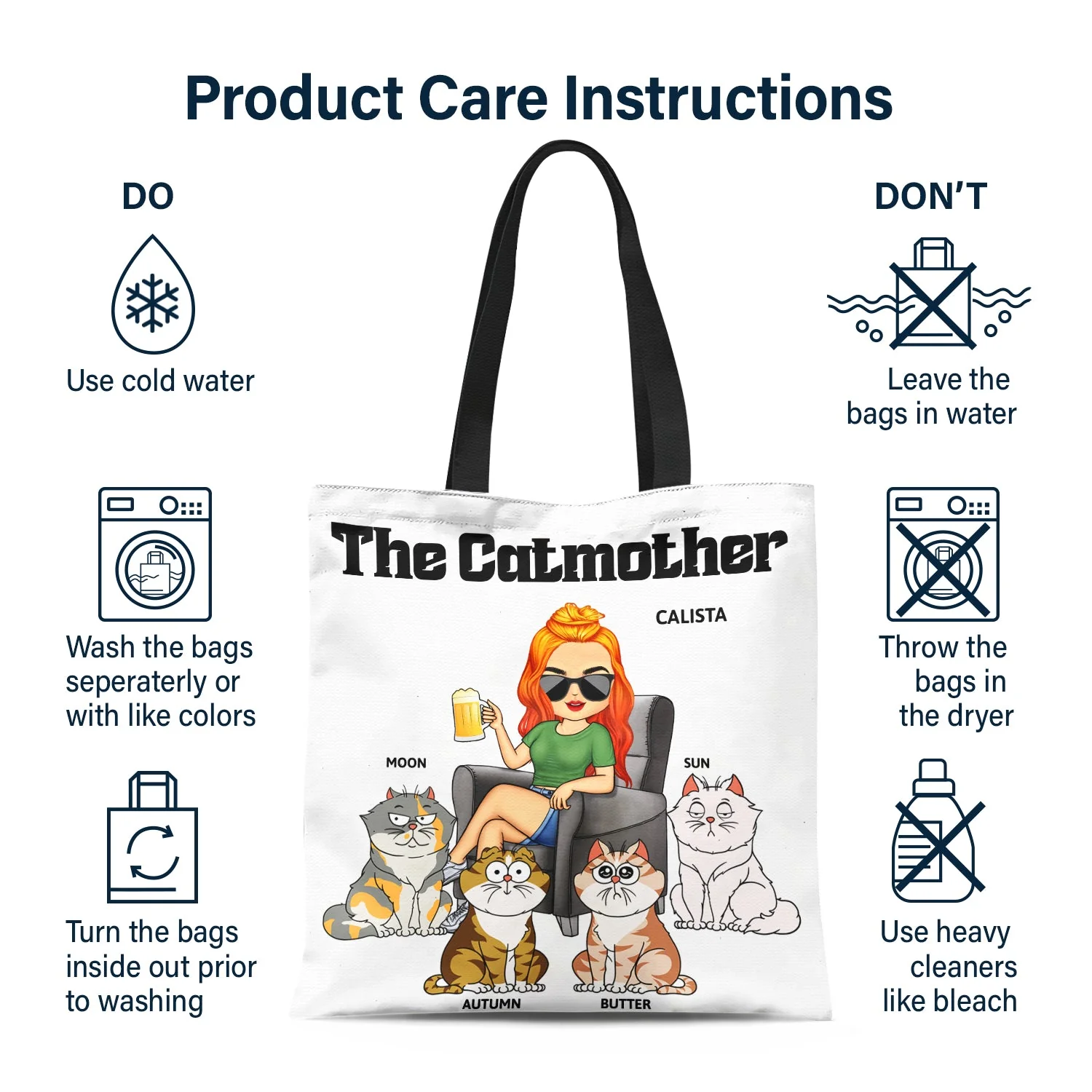 The Cat Mother - Birthday, Loving Gift For Cat Mom, Cat Lovers, Women - Personalized Zippered Canvas Bag - Image 6