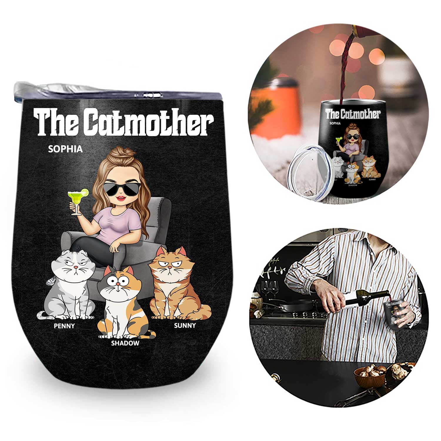 The Cat Mother - Birthday, Loving Gift For Cat Moms, Cat Lovers - Personalized Wine Tumbler - Image 2