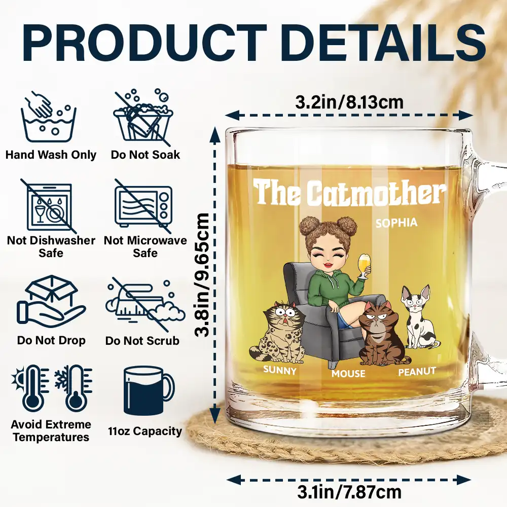 The Cat Mother - Personalized Glass Mug - Image 5