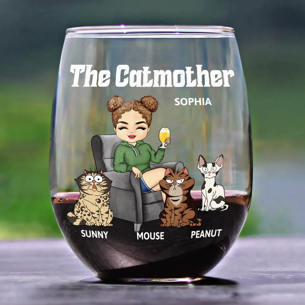 The Cat Mother - Personalized Stemless Wine Glass - Image 2