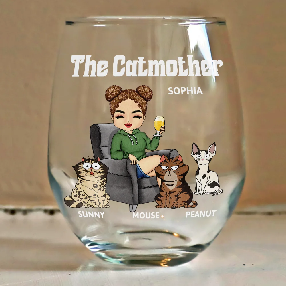 The Cat Mother - Personalized Stemless Wine Glass - Image 4