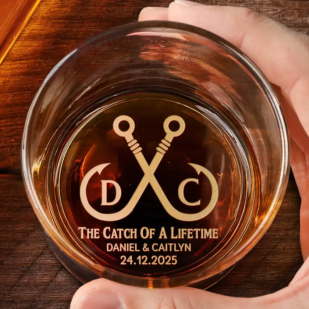 The Catch Of A Lifetime Couple Monogram - Personalized Engraved Whiskey Glass - Image 2