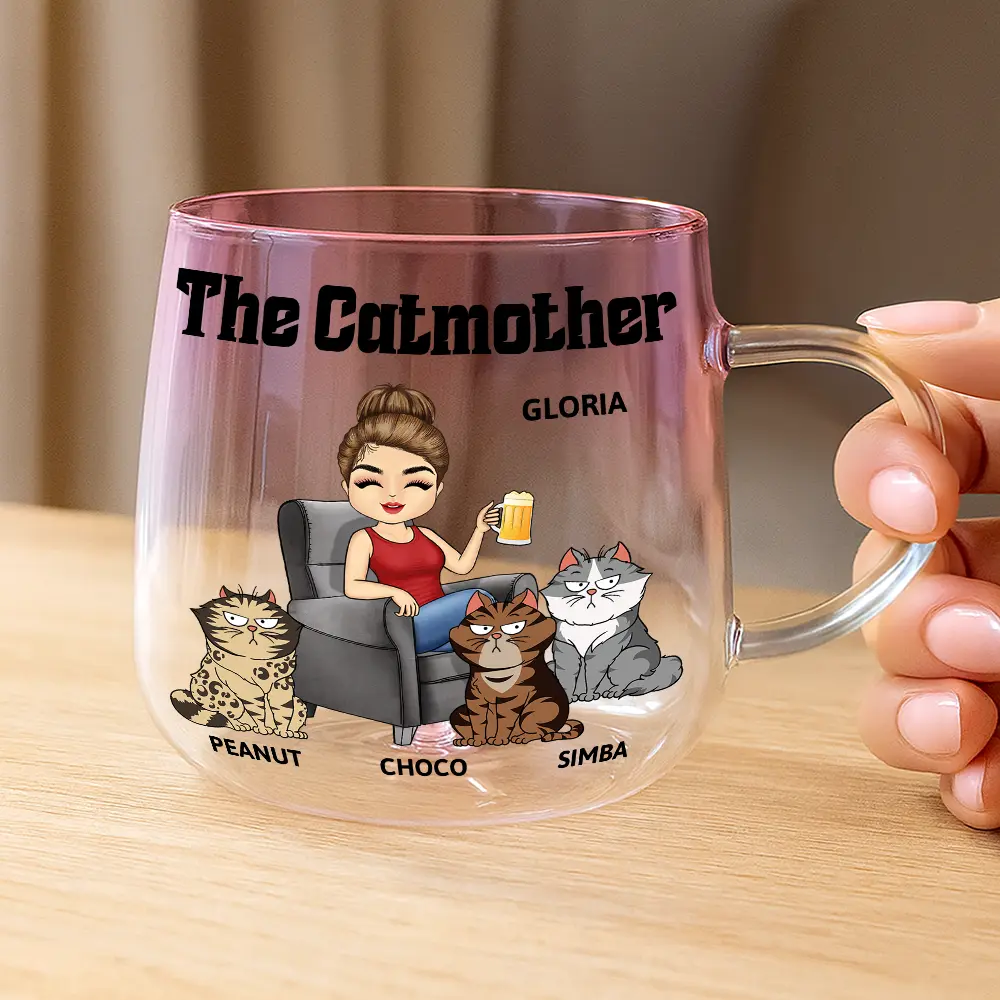 The Catmother - Personalized Gradient Glass Mug - Image 3