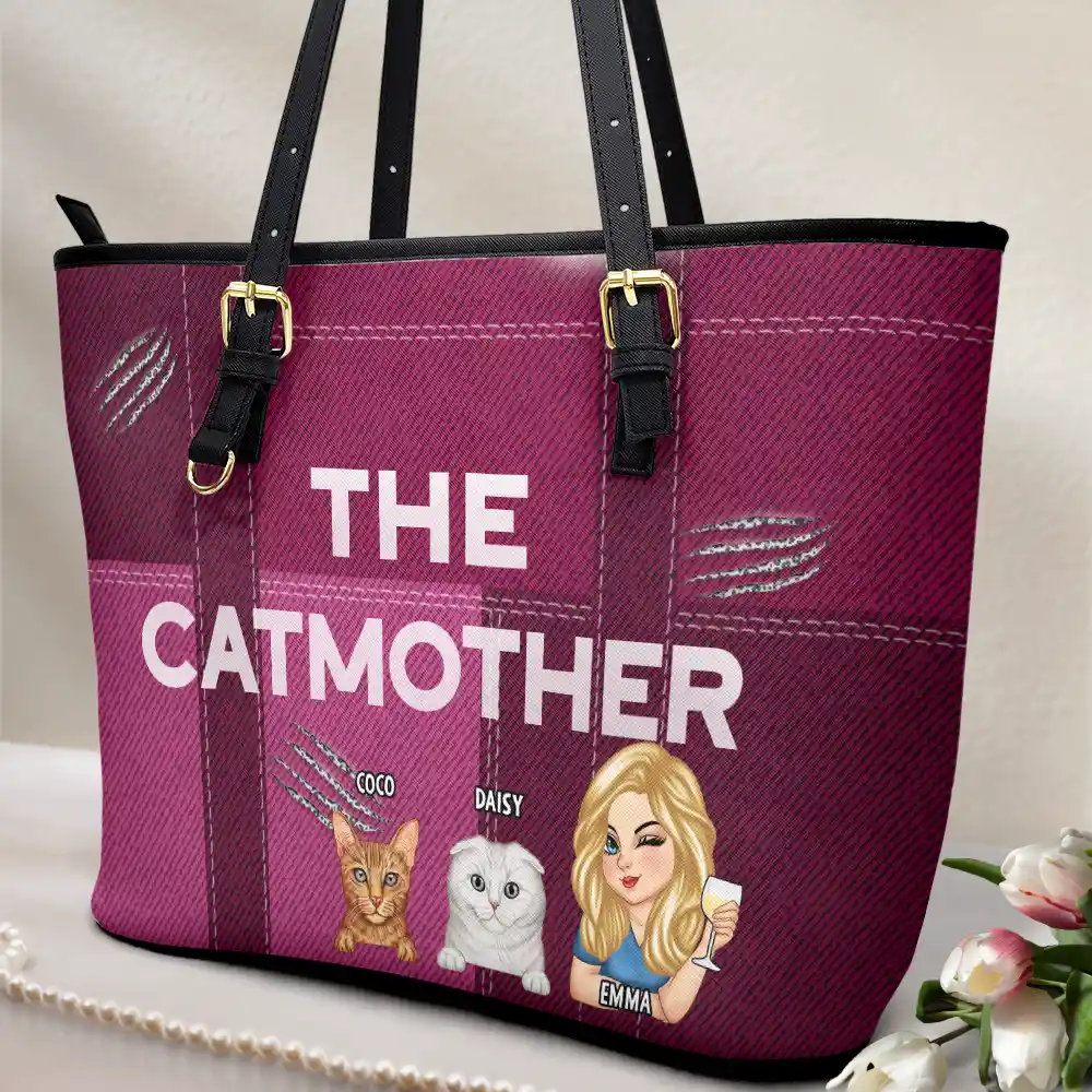 The Catmother - Personalized Leather Tote Bag - Image 2