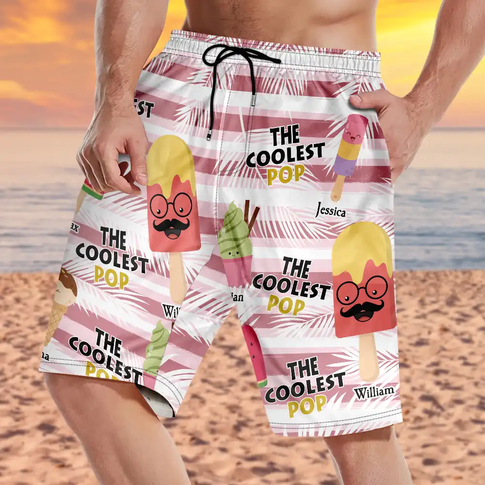 The Coolest Pop Dad Grandpa Tropical Summer - Personalized Unisex Beach Shorts - Image 3