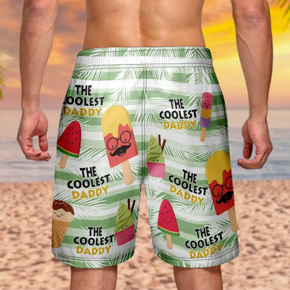 The Coolest Pop Dad Grandpa Tropical Summer - Personalized Unisex Beach Shorts - Image 4