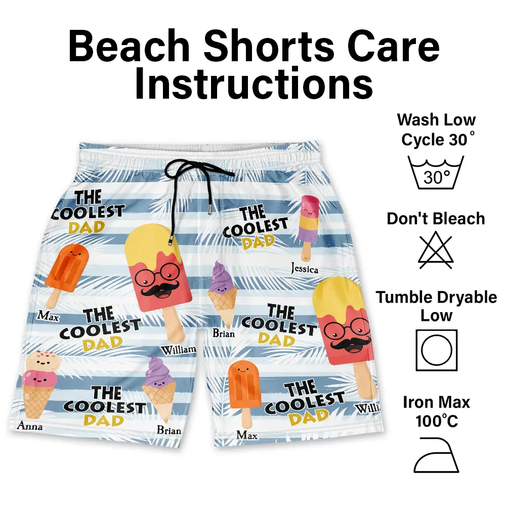 The Coolest Pop Dad Grandpa Tropical Summer - Personalized Unisex Beach Shorts - Image 6