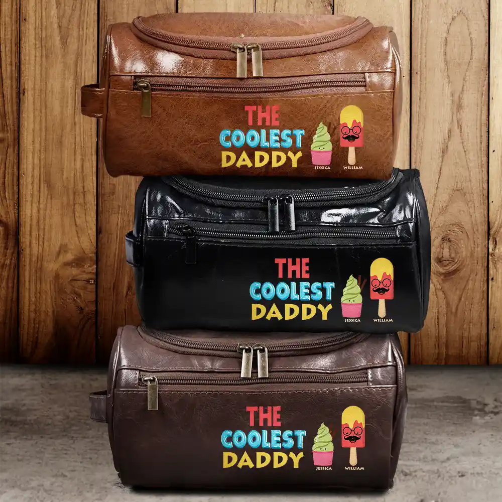 The Coolest Pop Funny Cartoon Ice Cream - Personalized Leather Toiletry Bag - Image 2